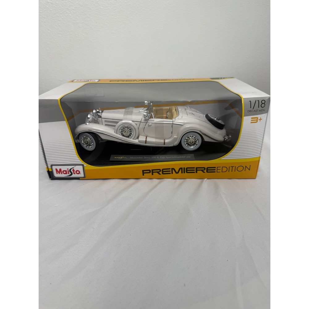 Maisto 1/18 1936 Mercedes-Benz 500 K Typ Specialroadster Diecast Model White
